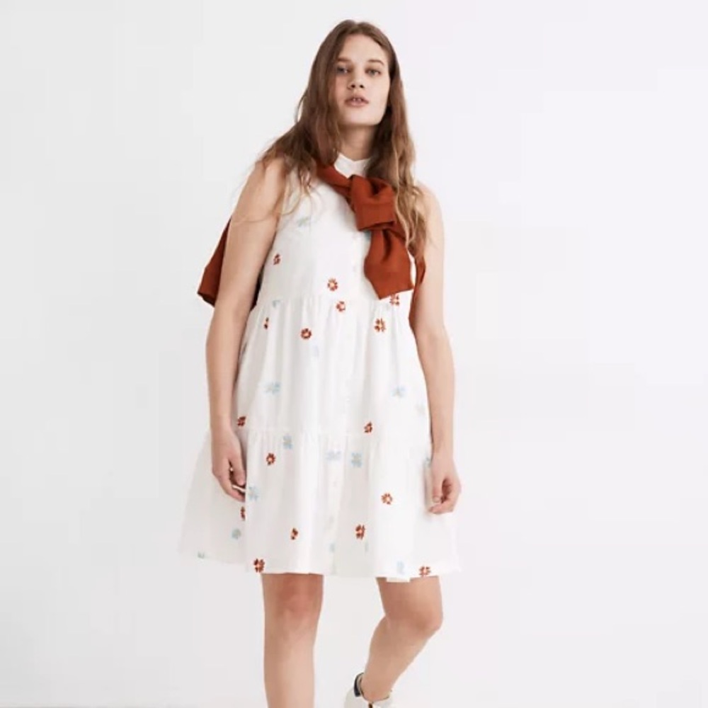 Madewell Daisy Embroidered Banded-Collar Tiered Dress / XXL NWT in Lighthouse